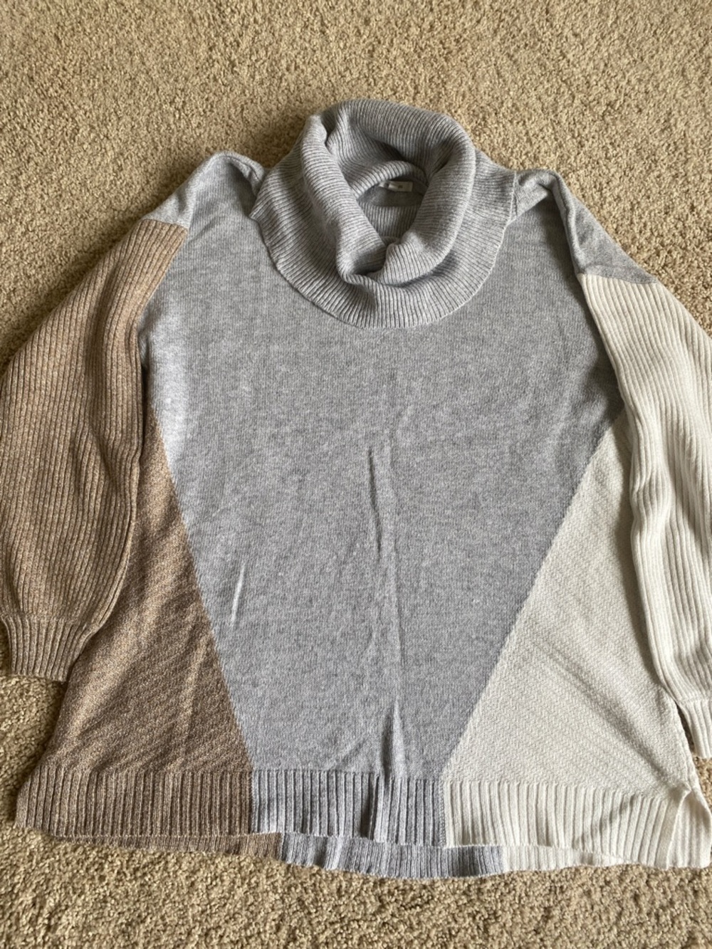 Maurices Colorblock Cowlneck Sweater in Gray, Cream & Tan
